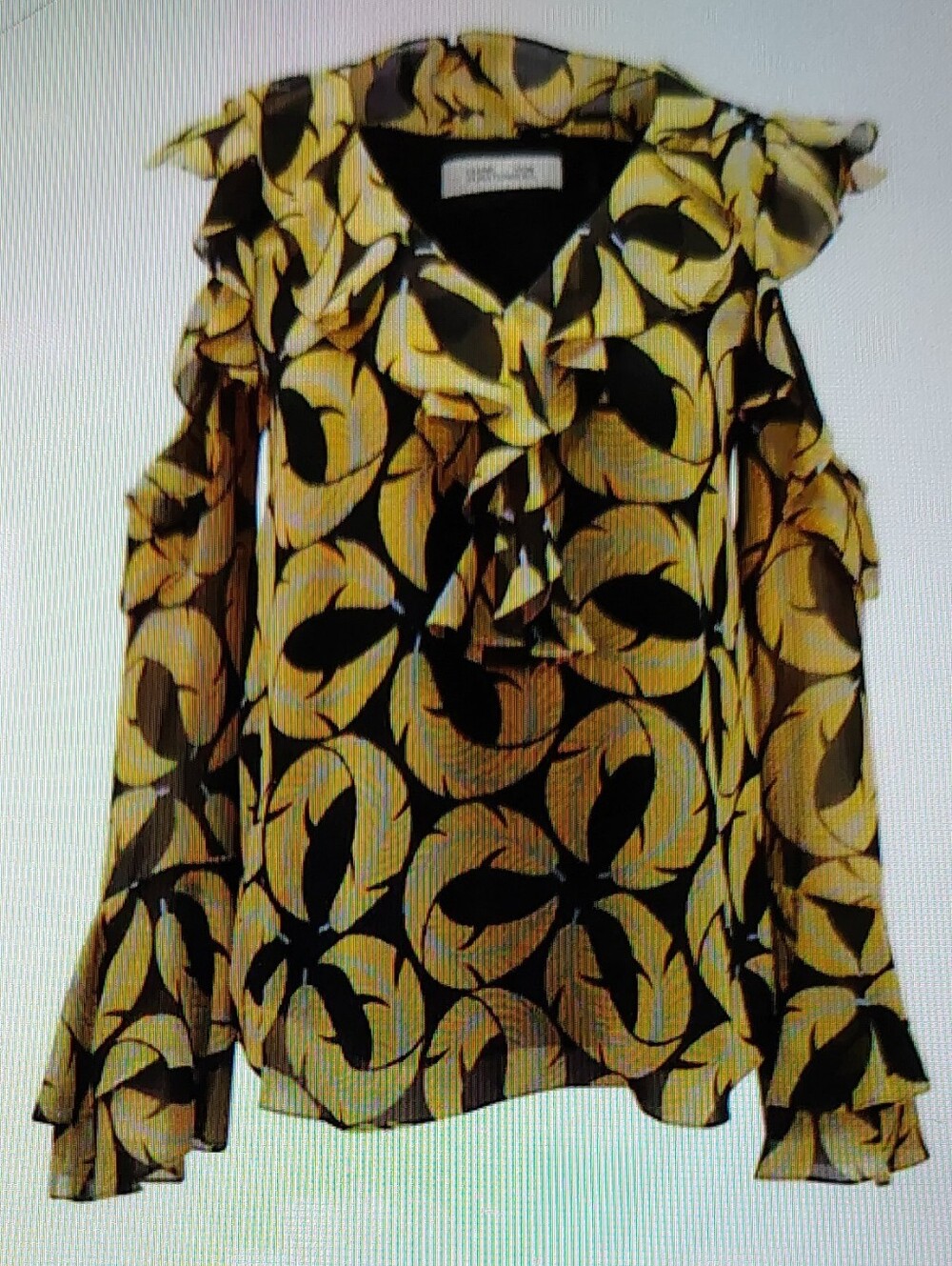 Diane Von Furstenberg Cut-out Ruffled Top- V Neckline, Ruffles, Bell Sleeve XS